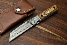 Load image into Gallery viewer, Custom Handmade Damascus Steel Blade Liner-Lock Pocket Folding Knife| HARD WOOD

