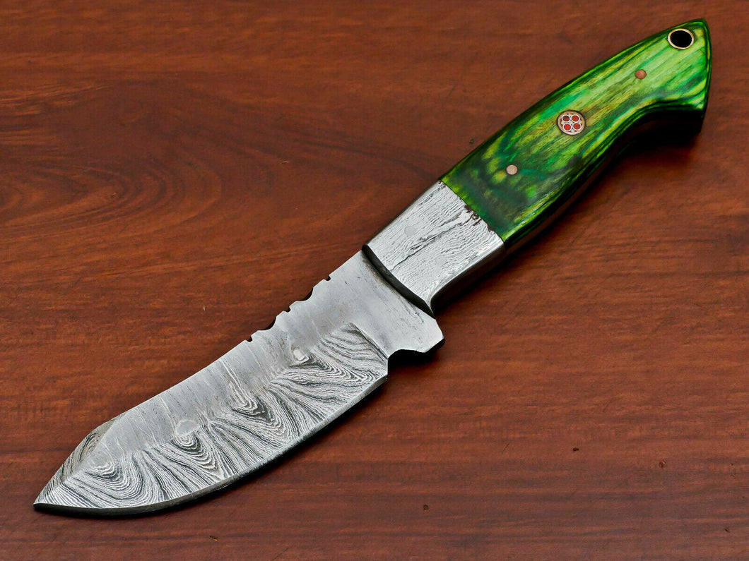 HS-568 HANDMADE DAMASCUS CUSTOM PAKKA WOOD HANDLE SKINNING CAMPING KNIFE