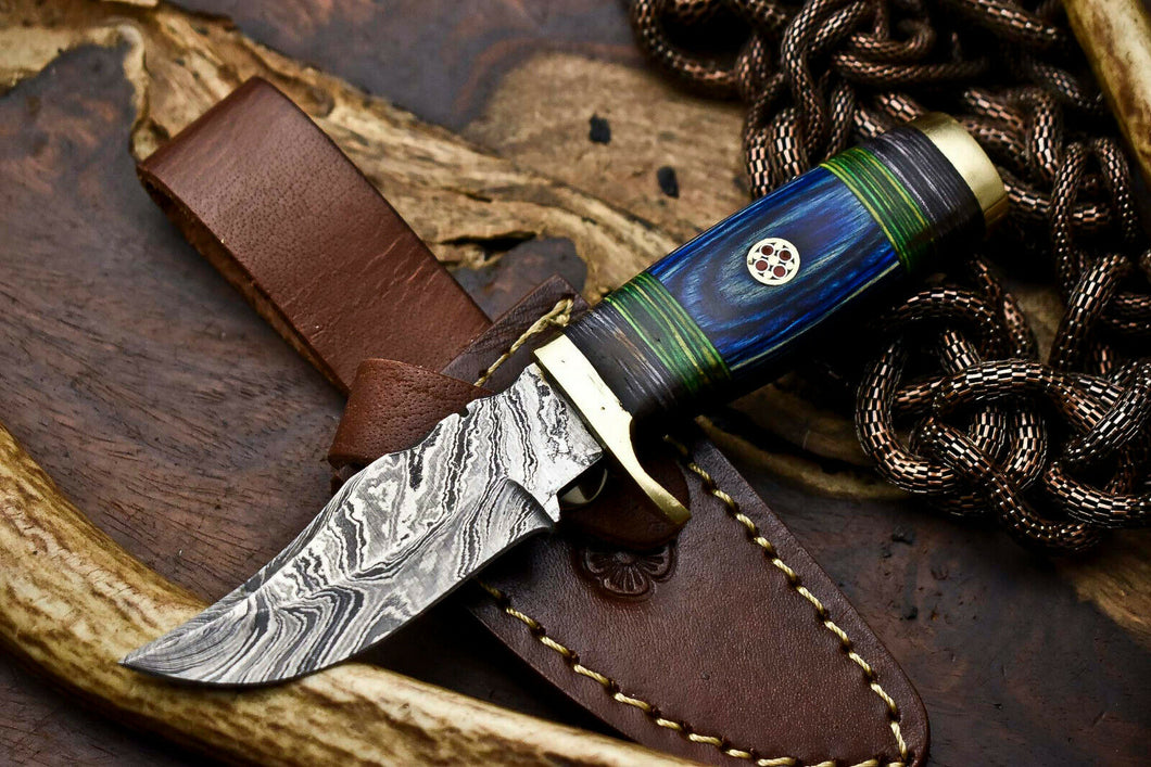 HS-676 Custom HandMade Damascus Steel Blade Hunting Miniature Knife | HARD WOOD