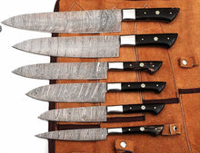 Load image into Gallery viewer, HS-184 Custom Handmade Damascus Kitchen Knife Set With Buffalo Horn Handle
