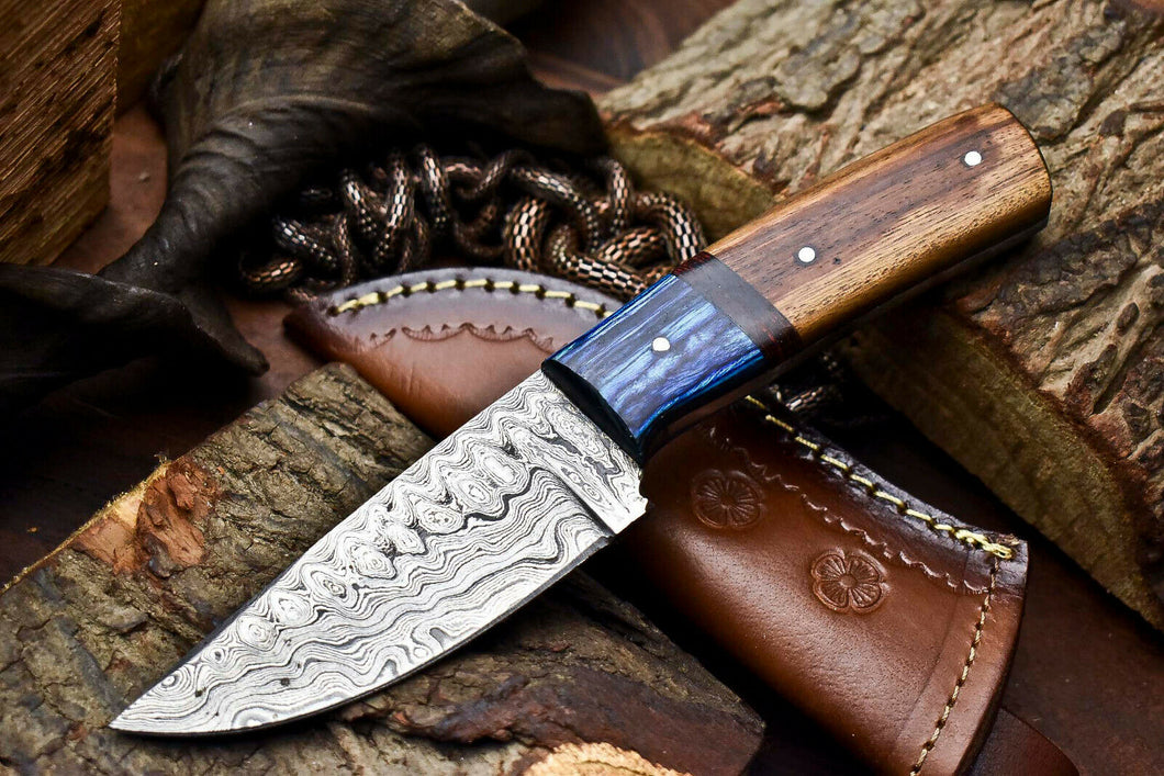 HS-699 Custom Handmade Damascus Steel Skinner Knife - Beautiful Wood Handle