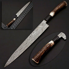 Load image into Gallery viewer, HS-255 Custom Hand Forged 17.5&quot; Damascus Steel Hidden Tang Chef Knife
