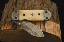 Load image into Gallery viewer, Custom Handmade Damascus Folding/Pocket Knife Liner Lock With Bone Handle
