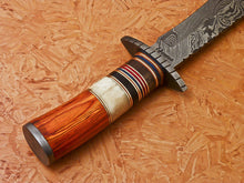 Load image into Gallery viewer, HS-349 | Custom Handmade Damascus Hunting /Bowie Knife With Hard Wood &amp; Bone Handle
