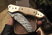 Load image into Gallery viewer, Custom Handmade Damascus Folding Knife With Camel Bone Handle
