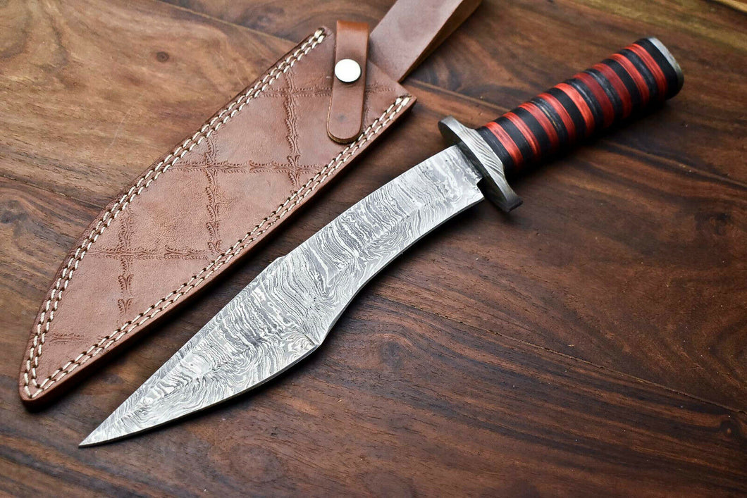 HS-324 | Custom Handmade Damascus Steel Bowie Knife - Beautiful Hard Wood Handle