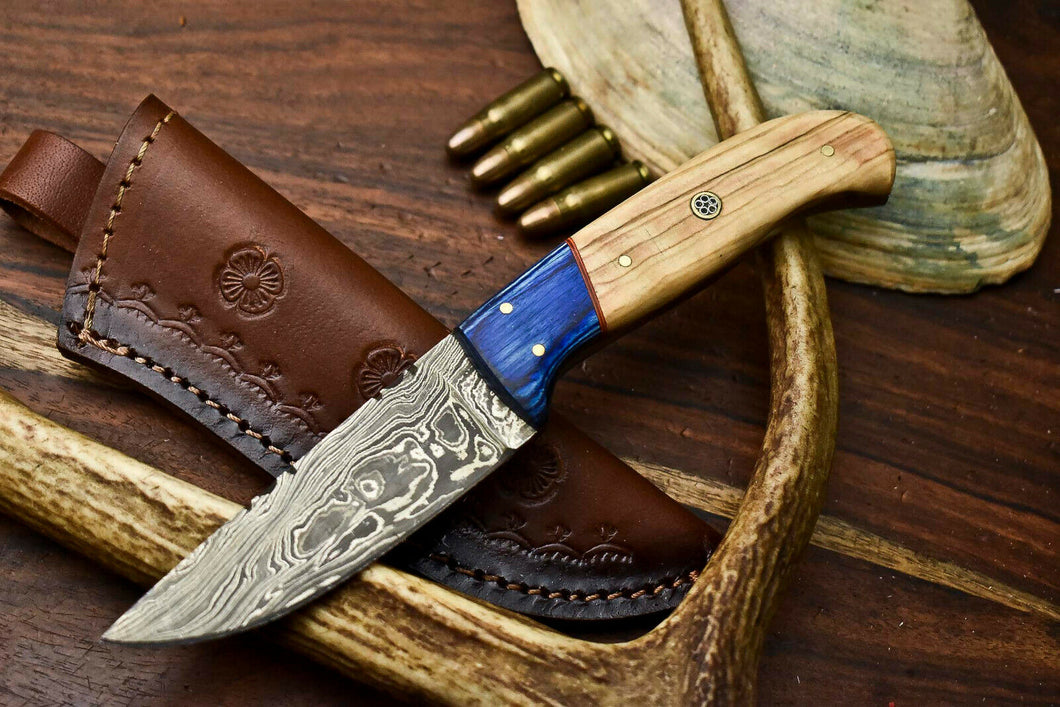 HS-619 Handmade Damascus Skinning Blade Camping Full Tang Knife