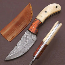 Load image into Gallery viewer, HS-787 Custom Handmade Damascus Skinner Knife With Bone &amp; Wood Handle
