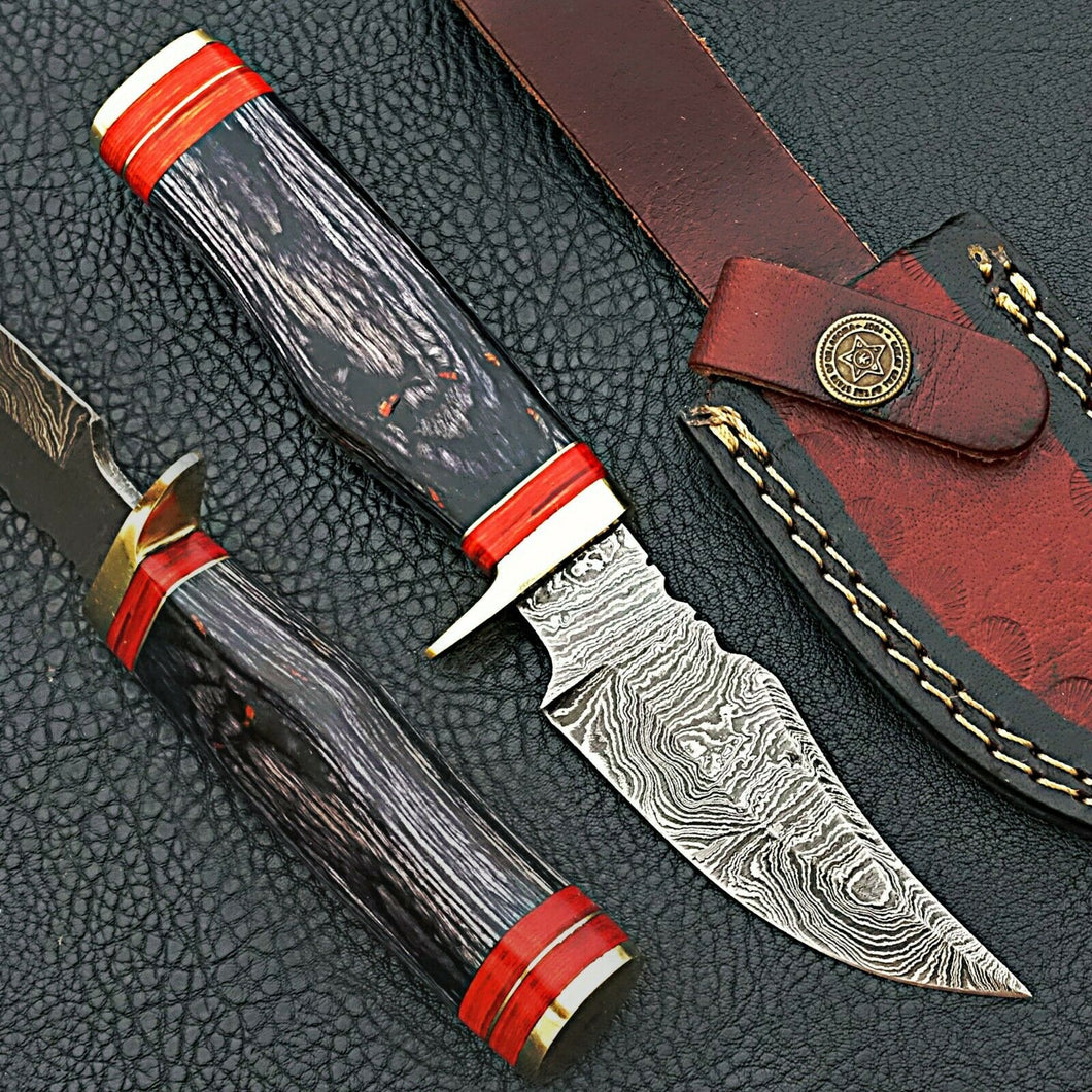 HS-424 | Custom Handmade Damascus Steel Hunting Knife - Beautifu Hardl Wood Handle