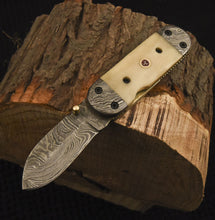 Load image into Gallery viewer, Custom Handmade Damascus Folding/Pocket Knife Liner Lock With Bone Handle
