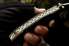 Load image into Gallery viewer, Custom Handmade Damascus Folding Knife With  Brown Micarta Handle
