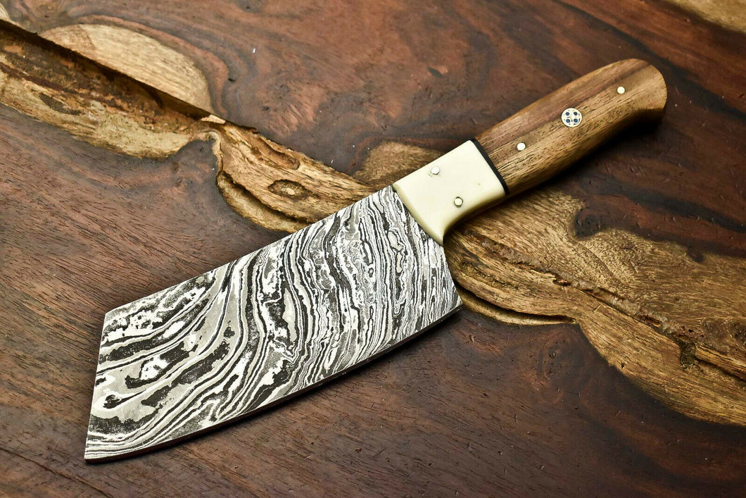 HS-269 Hand Made Damascus Steel Blade Chopper Cleaver Knife Full Tang Knife | Hard Wood