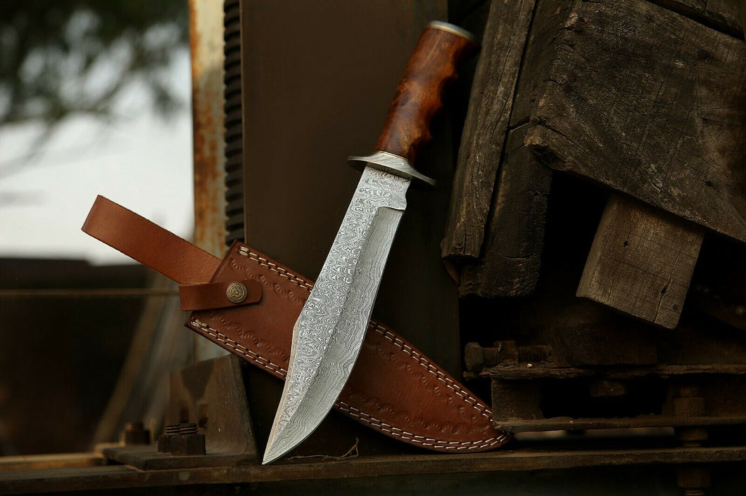 HS-310  Custom Made Hand Forged Damascus Steel Walnut Wood Bowie Knife, Hunting Knife