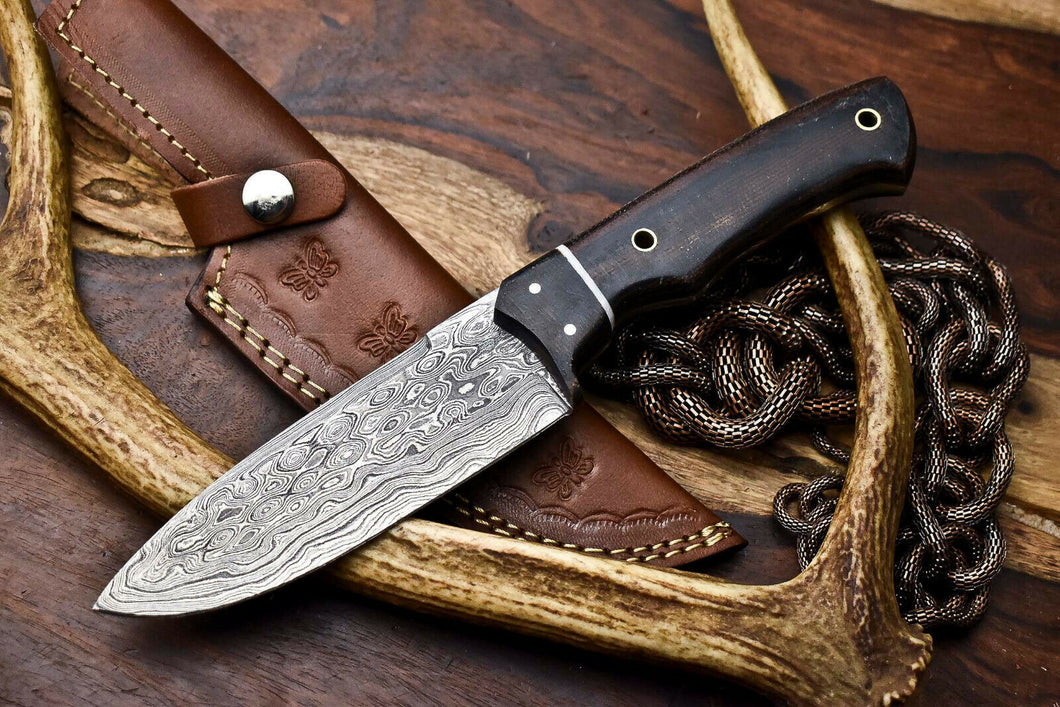 HS-402 | Custom Handmade Awesome Black Sheet Handle Damascus Steel Hunting Knife - Great Price