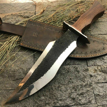 Load image into Gallery viewer, HS-390 &#39;&#39; CUSTOM HAND FORGED D2 Full Tang Bowie Hunting KNIFE W/ SHEATH
