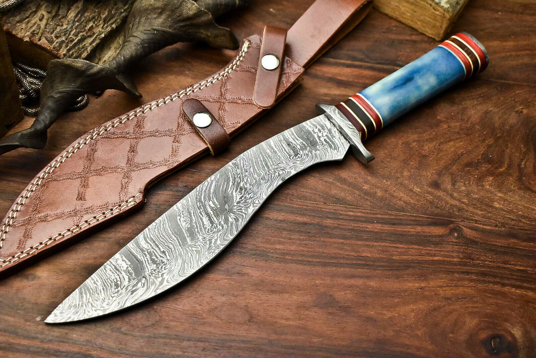 HS-864 Custom Handmade Damascus Steel Hunitng/Kukri Knife - Wood & Bone Handle