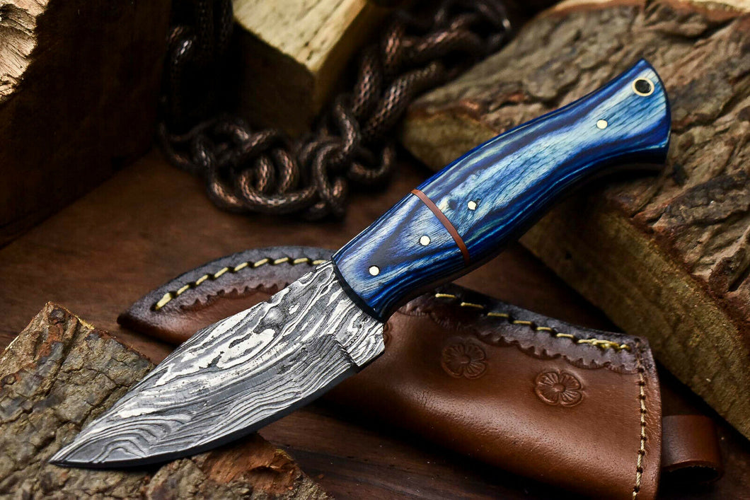 HS-675  Custom Handmade Damascus Steel Skinner Knife - Beautiful Hard Wood Handle