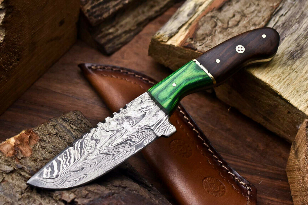 HS-677 Custom Handmade Damascus Steel Skinner Knife - Beautiful Hard Wood Handle