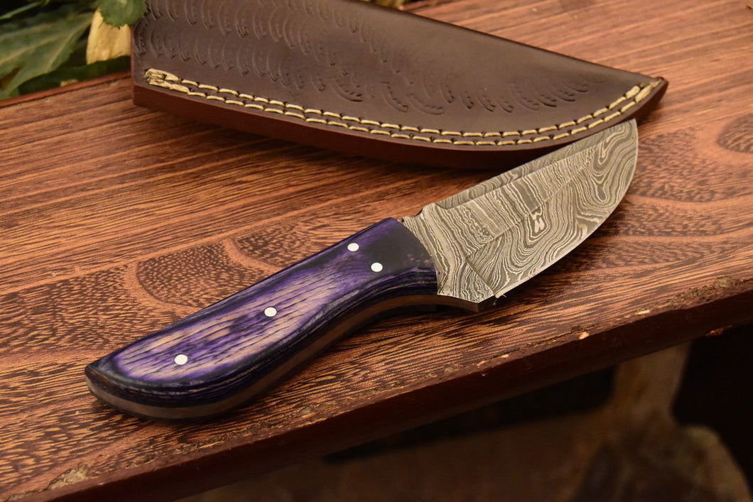 HS-829 Custom Handmade Damascus Skinner Knife With Hard Wood Handle