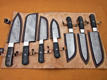 Load image into Gallery viewer, HS-230 Custom Handmade Damascus Kitchen-Chef Knives Set Lot Of 7 Pecs With  Buffalo Horn Handle
