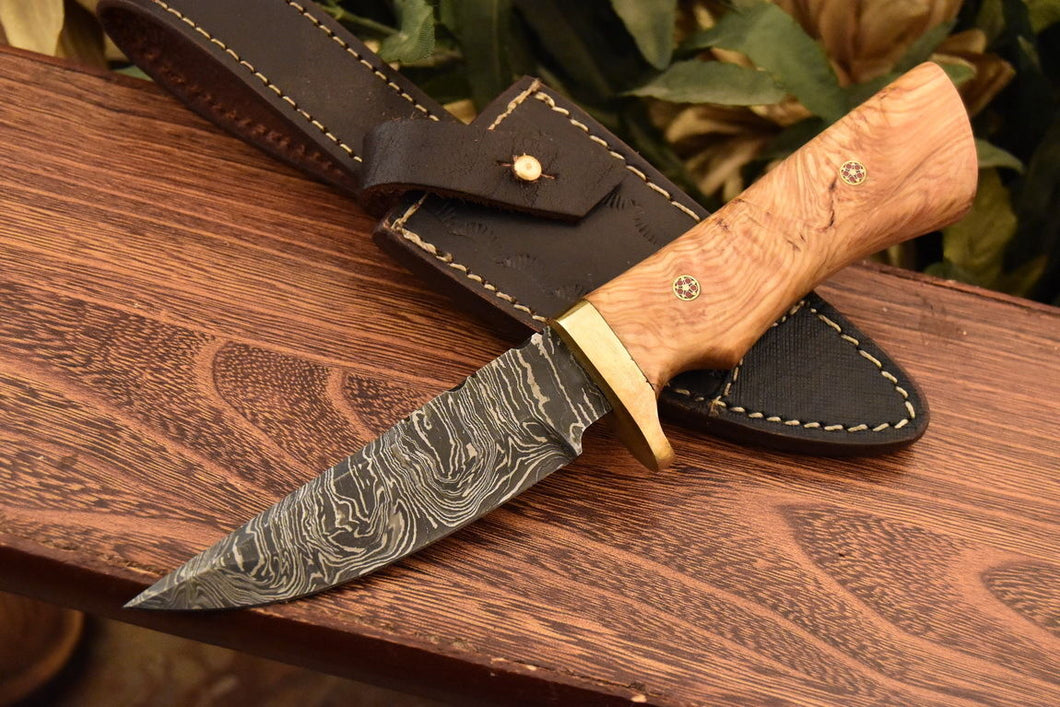 HS-831  Custom Handmade Damascus Skinner Knife With Beautiful Olive wood  Handle