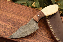 Load image into Gallery viewer, HS-833 Custom Handmade Damascus Skinner Knife With Natural Wood &amp; Stained Bone Handle
