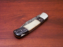 Load image into Gallery viewer, Custom Handmade Damascus Steel Back-Lock Pocket | Folding Knife | Leather Sheath-Hard Wood And Bone Handle
