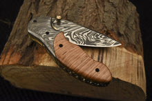 Load image into Gallery viewer, Custom Handmade Damascus Folding/Pocket Knife With Wood Handle
