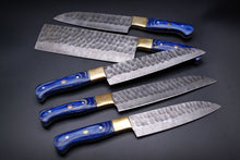 Load image into Gallery viewer, HS-200 Custom Handmade Damascus KItchen-Chef Knives Set Lot Of Five Pecs With Blue Wood Handle
