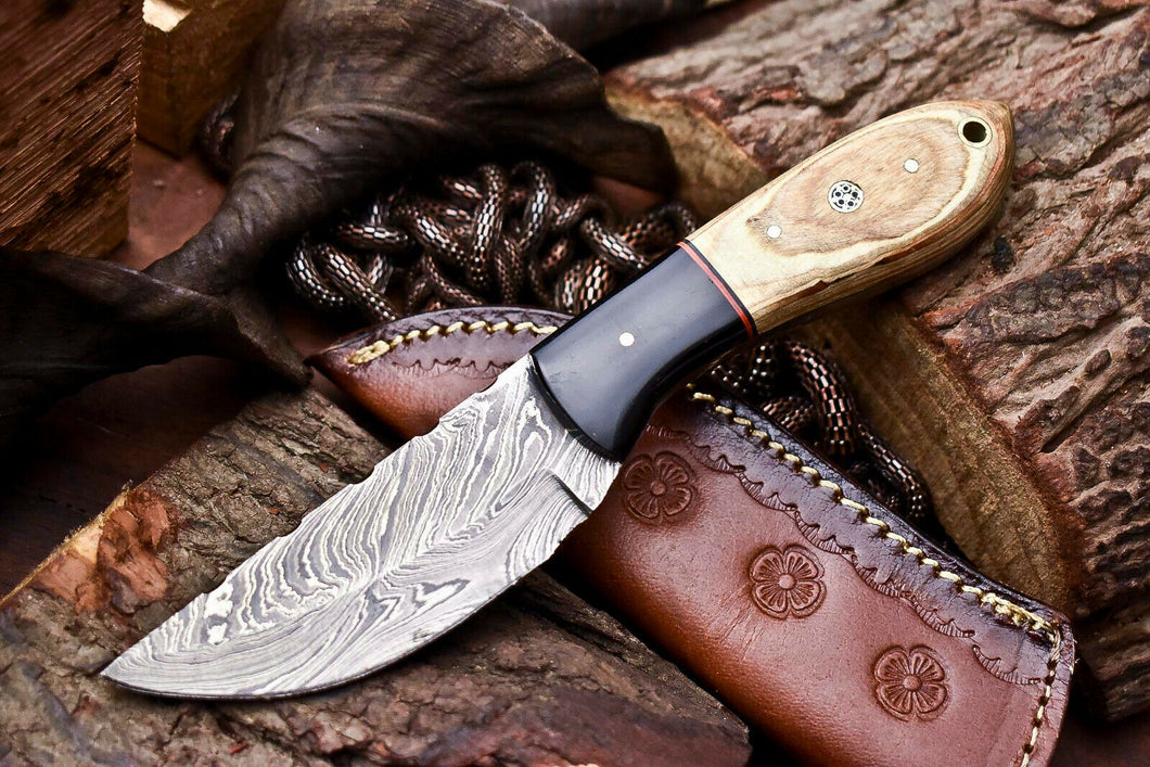 HS-701 Custom Handmade Damascus Steel Skinner Knife - Beautiful Wood Handle