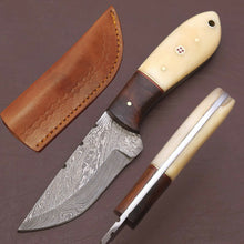 Load image into Gallery viewer, HS-779 Custom Handmade Damascus Skinner Knife With Bone + Wood Handle
