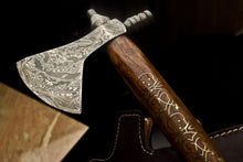 Load image into Gallery viewer, HS-1080 | Custom Handmade Damascus Smoking Tomahawk knife, Hatchet, Axe,Integral Natural Wood
