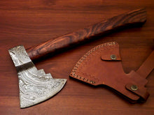 Load image into Gallery viewer, HS-1064 | Custom Handmade Damascus Hand Forged Tomahawk knife, Hatchet, Axe, Integral Natural Wood
