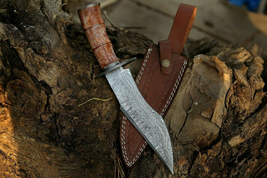 HS-305 Fixed blade Handmade Damascus Steel Hunting Knife, Dye Color Bone Handle,