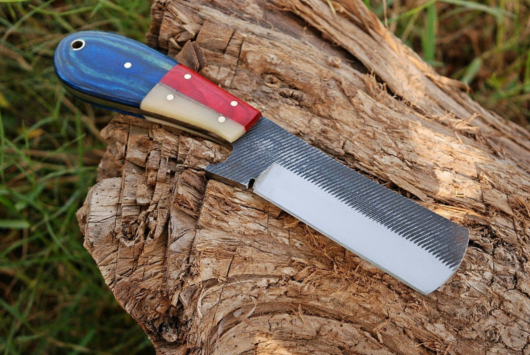 HS-1008 | Custom Handmade Rail Steel Cowboy Bull Cutter Knife With Beautiful Hard Wood And Bone Handle