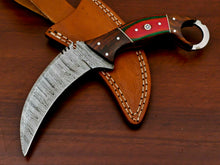 Load image into Gallery viewer, HS-888 HANDMADE DAMASCUS CUSTOM ROSE/PAKKA WOOD KARAMBIT HUNTING KNIFE
