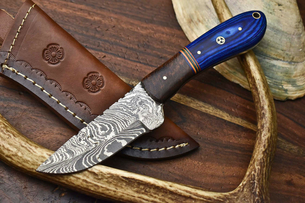 HS-602 Handmade Damascus Skinning Blade Camping Full Tang Knife