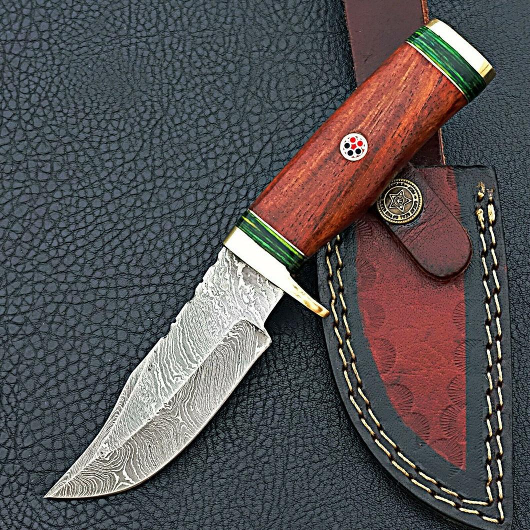 HS-418 | Custom Handmade Damascus Steel Hunting Knife - Beautiful Wood Handle