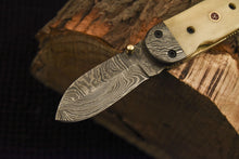 Load image into Gallery viewer, Custom Handmade Damascus Folding/Pocket Knife Liner Lock With Bone Handle
