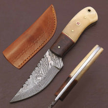 Load image into Gallery viewer, HS-780 Custom Handmade Damascus Skinner Knife With Bone + Wood Handle
