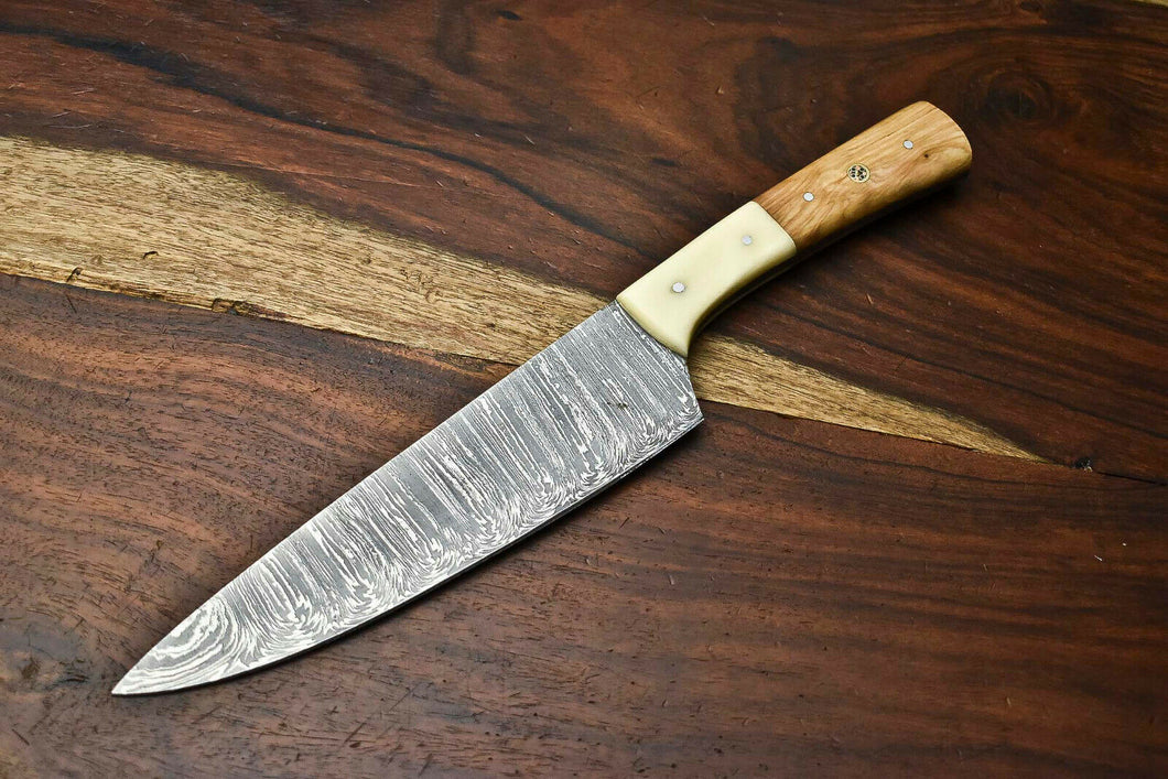 HS-263 Hand Made Damascus Steel Blade Chef Kitchen Full Tang Knife | OLIVE WOOD best gift for mom