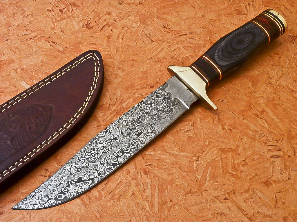 HS-351 | Custom Handmade Damascus Hunting Bowie Knife Hard Wood Handle