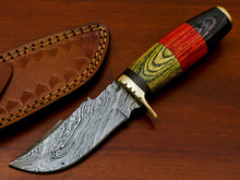 Load image into Gallery viewer, HS-812 Custom Handmade Damascus Skinner Knife With Three Colour  Hard Wood Handle
