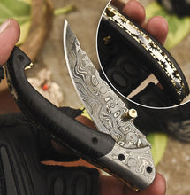 Load image into Gallery viewer, Custom Handmade Damascus Folding-Pocket Knife With Black Micarta Handle
