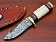 Load image into Gallery viewer, HS-509  Custom Handmade Damascus Skinner/Hunting Knife With Camel Bone &amp; Hard Wood Handle
