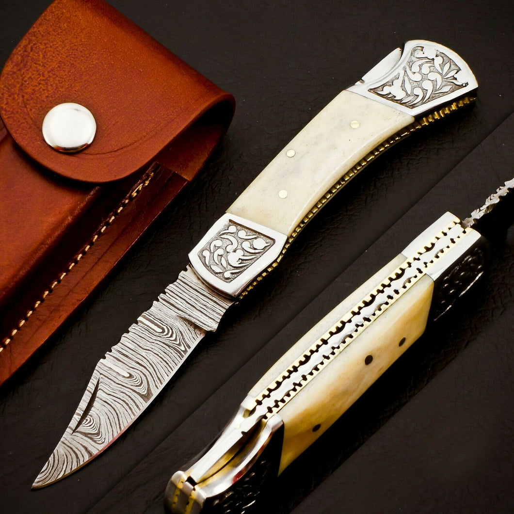 HS-1109 Custom Hand Forged Damascus Steel Back Lock Resin Handle Knife