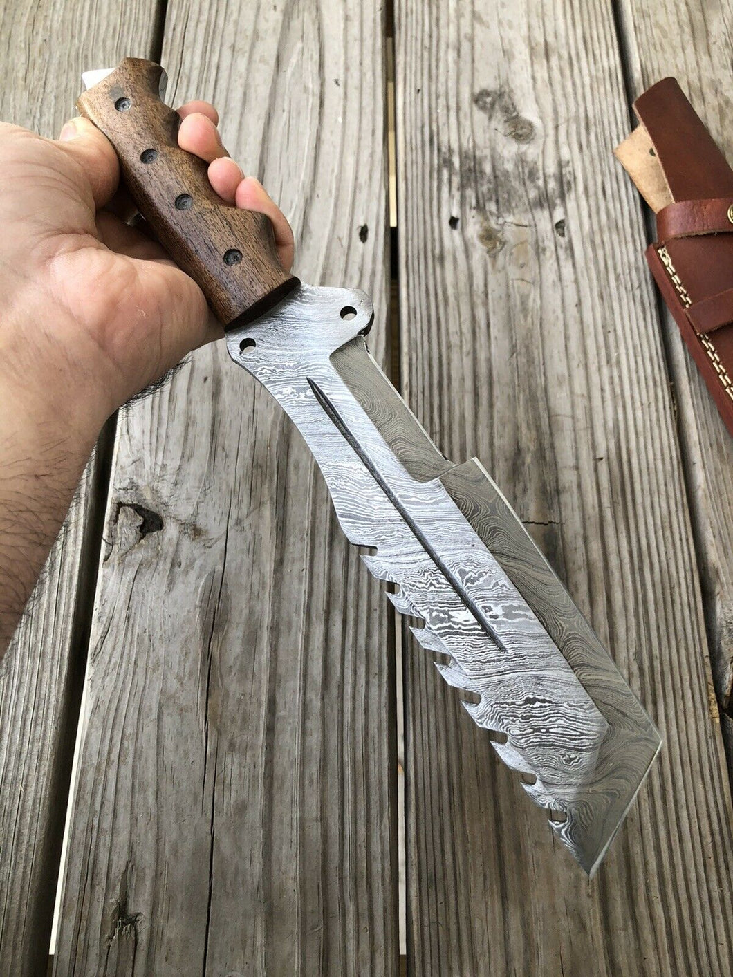 HS-931 Custom Handmade Damascus Steel Awesome Tracker-Hunting knife - Wood Handle