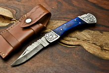 Load image into Gallery viewer, Custom Handmade Damascus Steel Blade Back-Lock Pocket Folding Gifts Knife| Hard Wood
