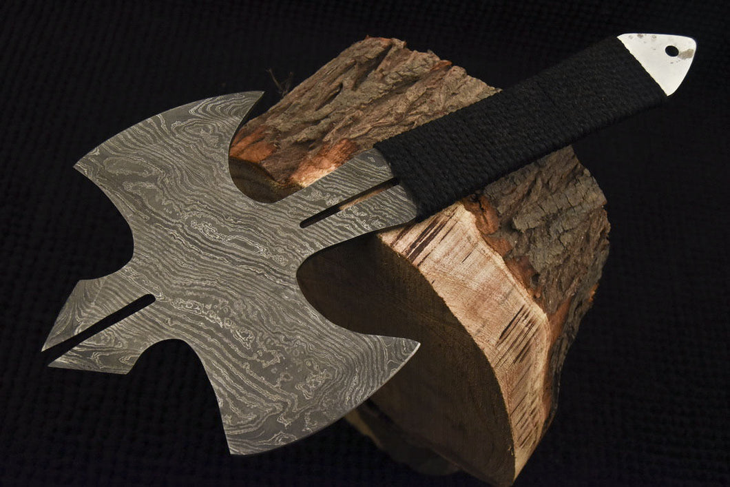 HS-1078 | Custom Handmade Damascus Tomahawk knife, Hatchet, Axe,Integral - ROPE HANDLE