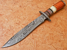 Load image into Gallery viewer, HS-349 | Custom Handmade Damascus Hunting /Bowie Knife With Hard Wood &amp; Bone Handle
